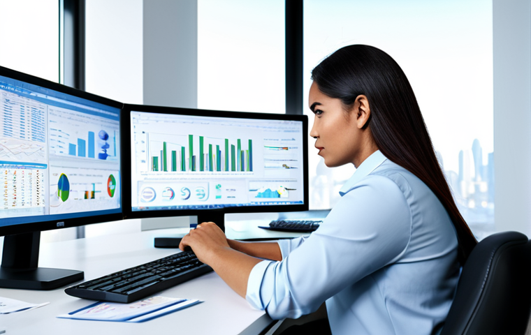 **
"A focused data analyst, fully clothed in professional attire, working at a brightly lit desk with multiple monitors displaying charts and graphs. Modern office environment. Safe for work, appropriate content, perfect anatomy, natural proportions, family-friendly, high-resolution, professional."
**